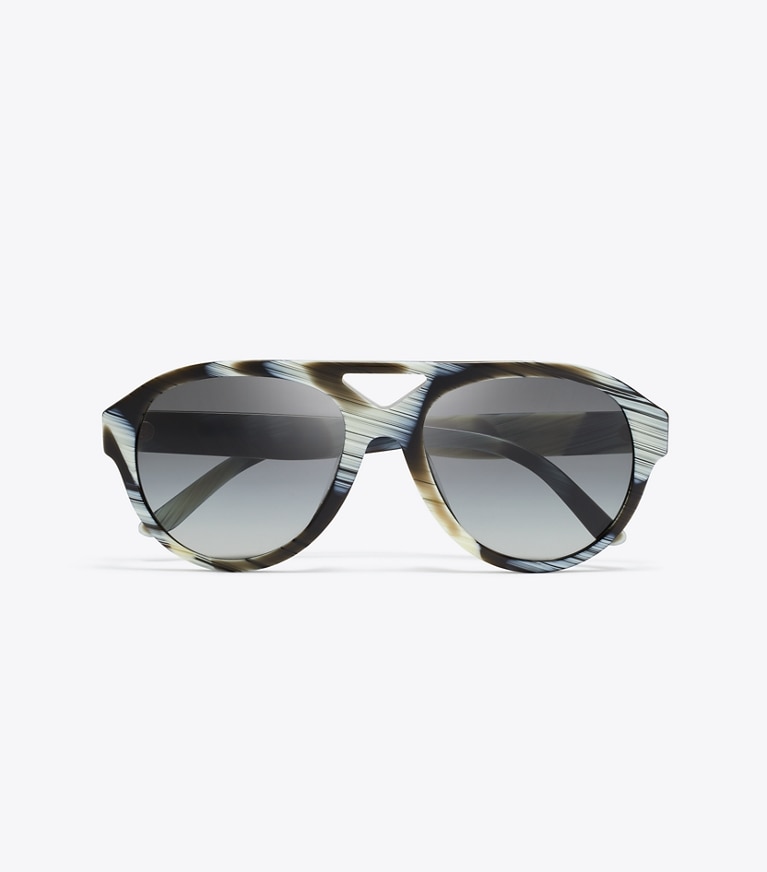 Tory Burch designer sunglasses & eyewear Miller Pilot Sunglasses in IVORY BROWN HORN/LIGHT GRAY GRADIENT overhead