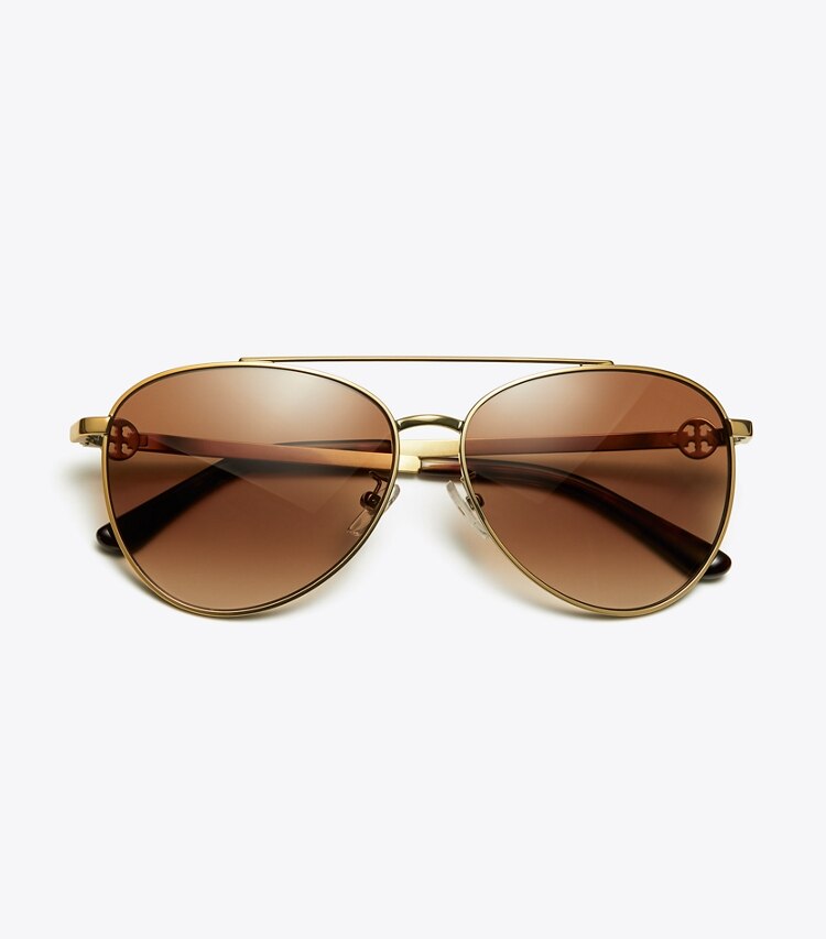 Tory Burch designer sunglasses & eyewear Miller Pilot Sunglasses in Shiny Gold Metal overhead