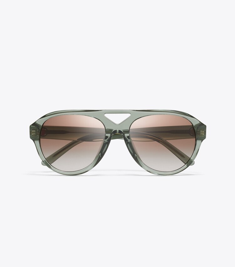 Tory Burch designer sonnenbrillen & brillen Miller Pilotensonnenbrille in TRANSPARENT SAGE/ LIGHT GRAY GRADIENT von oben