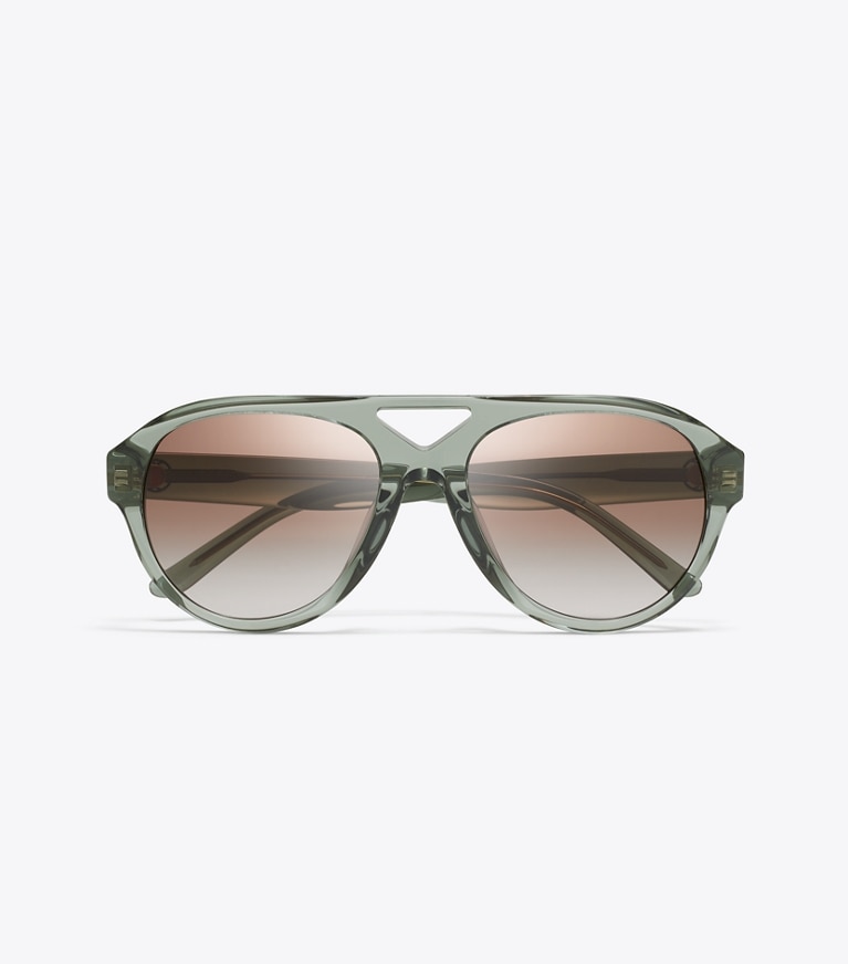 Tory Burch designer sonnenbrillen & brillen Miller Pilotensonnenbrille in TRANSPARENT SAGE/ LIGHT GRAY GRADIENT von oben