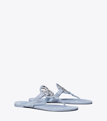 Tory Burch designer sandals Miller Printed Suede Sandal in BLUE CLOUD angle