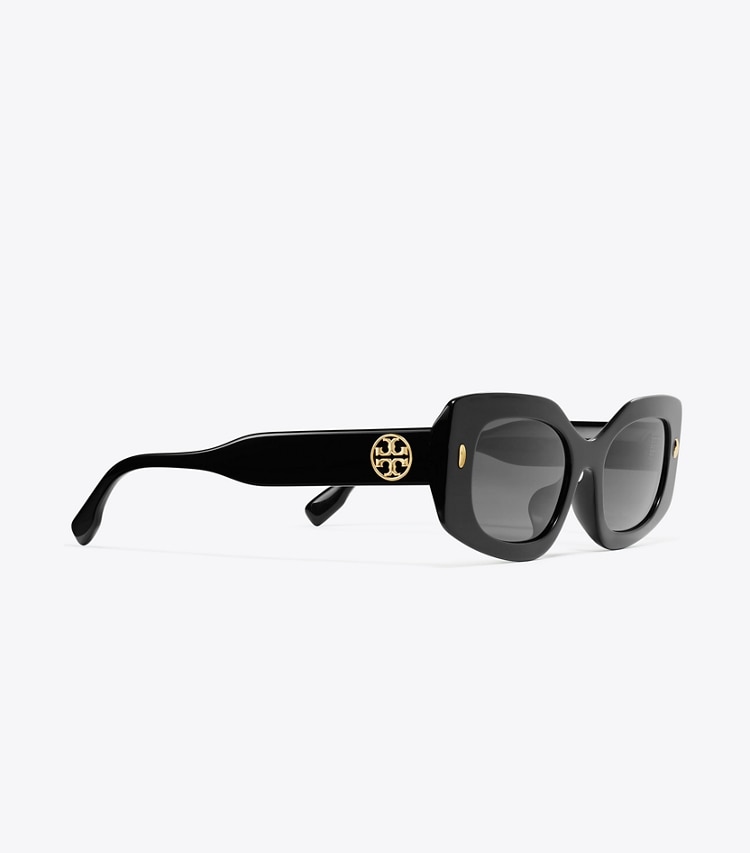 Tory Burch designer sunglasses & eyewear Miller Rectangle Sunglasses in BLACK/DARK GREY detail