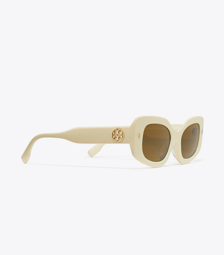Tory Burch designer サングラス＆アイウェア ミラー プッシュ レクタングルサングラス in IVORY/DARK BROWN front