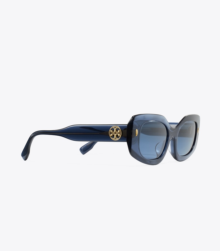 Tory Burch designer sunglasses & eyewear Miller Rectangle Sunglasses in TRANSPARENT NAVY/DARK BLUE detail