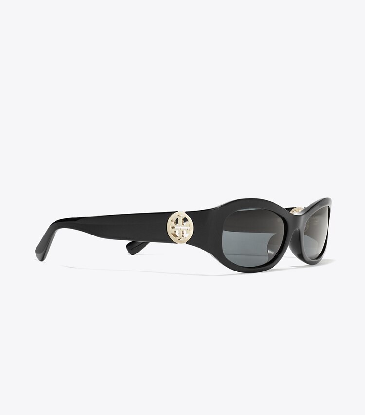 Tory Burch designer sunglasses & eyewear Miller Rectangle Sunglasses in BLACK/DARK GRAY detail