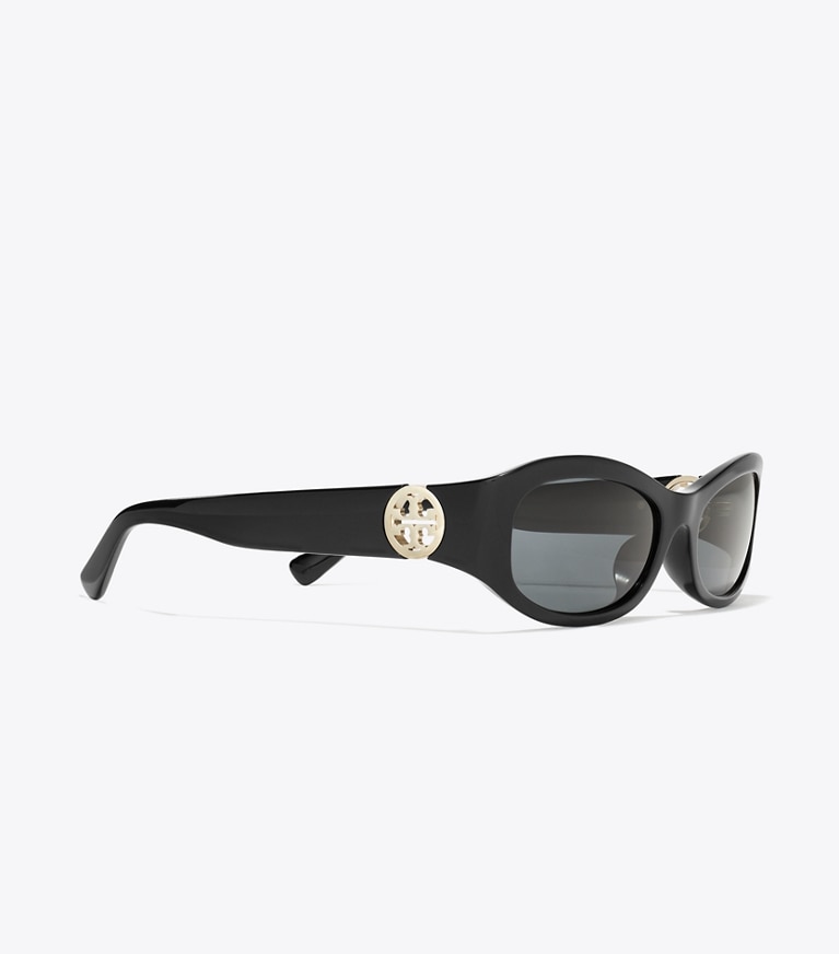 Tory Burch designer sunglasses & eyewear Miller Rectangle Sunglasses in BLACK/DARK GRAY detail