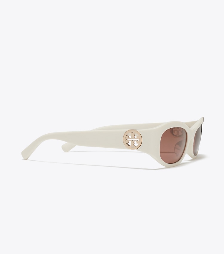 Tory Burch designer sunglasses & eyewear Miller Rectangle Sunglasses in BONE/LIGHT BROWN detail