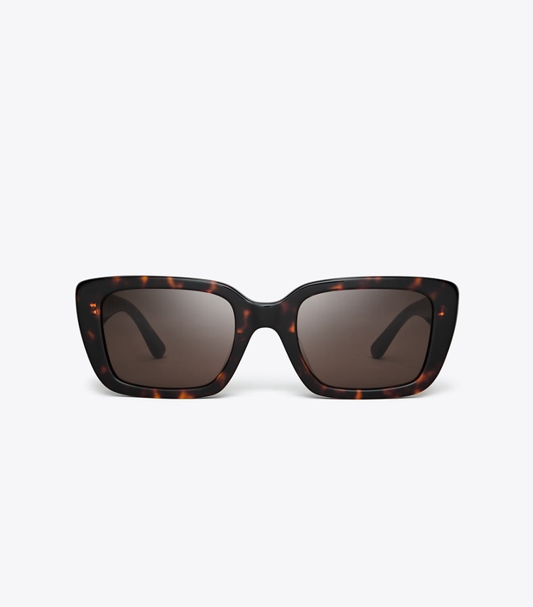 Tory Burch designer sunglasses & eyewear Miller Rectangle Sunglasses in DARK TORTOISE/ SOLID BROWN front