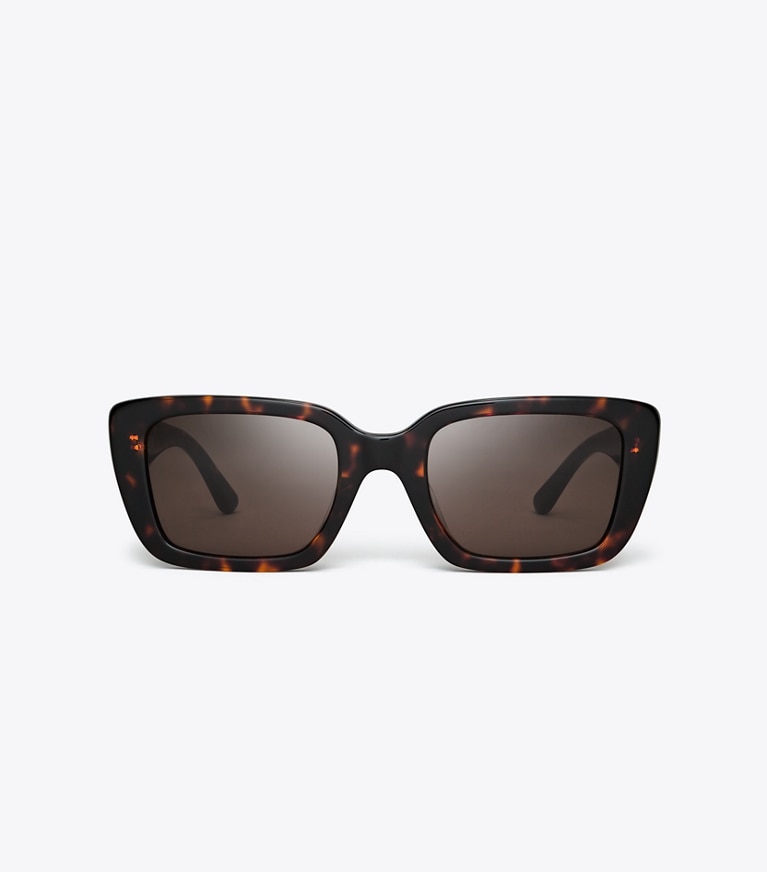 Tory Burch designer sunglasses & eyewear Miller Rectangle Sunglasses in DARK TORTOISE/ SOLID BROWN front