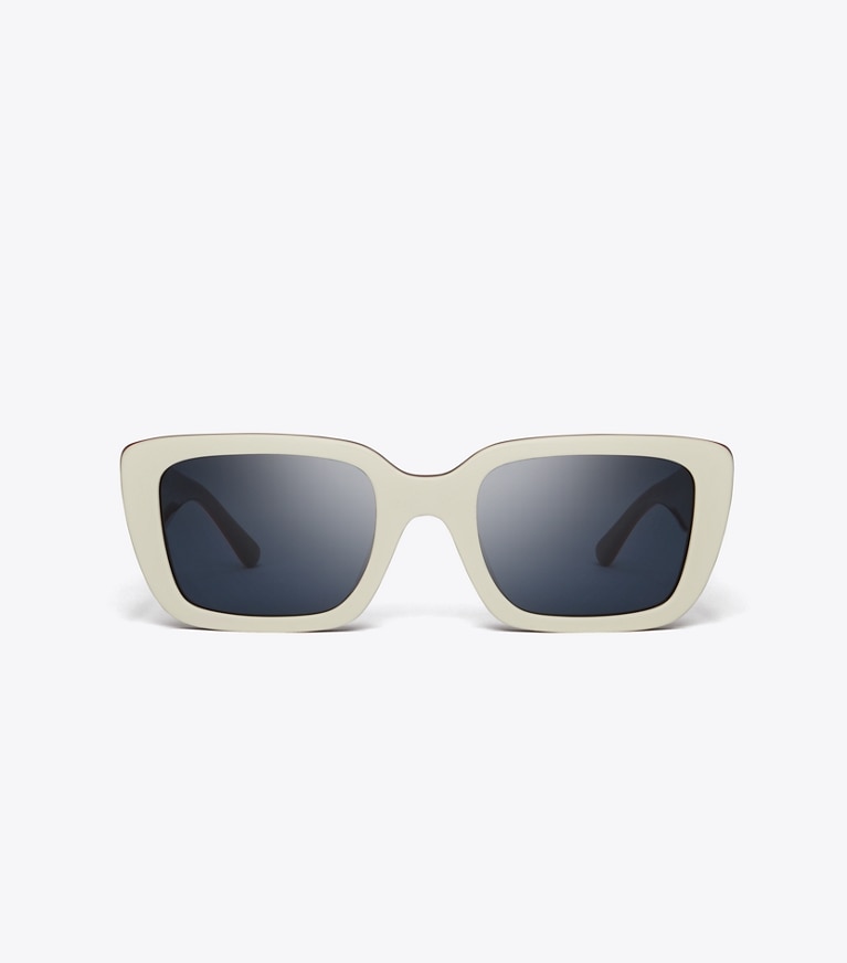 Tory Burch designer sunglasses & eyewear Miller Rectangle Sunglasses in IVORY RED BLUE TRILAYER/ DARK BLUE SOLID front