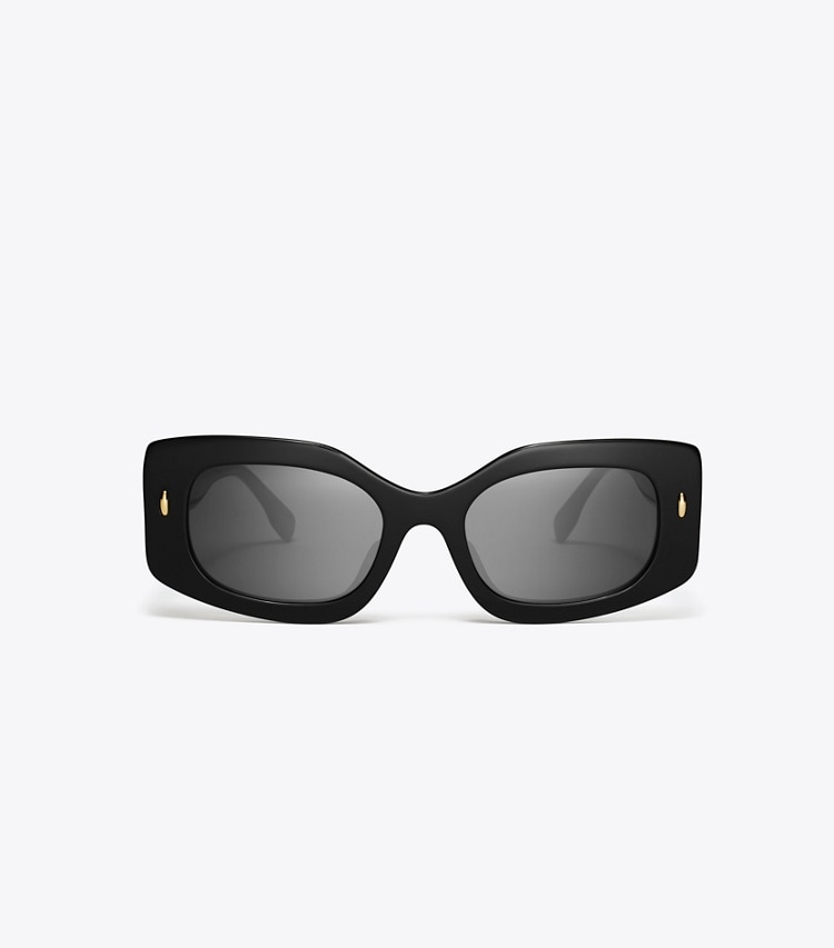 Tory Burch designer sunglasses & eyewear Miller Rectangle Sunglasses in BLACK/DARK GREY front