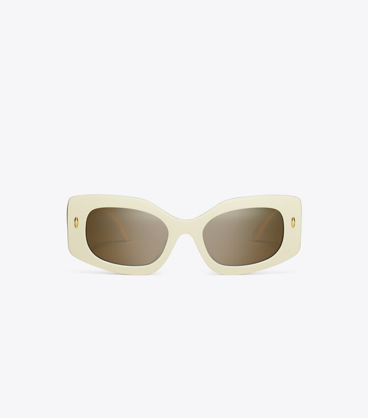 Tory Burch designer サングラス＆アイウェア ミラー プッシュ レクタングルサングラス in IVORY/DARK BROWN front
