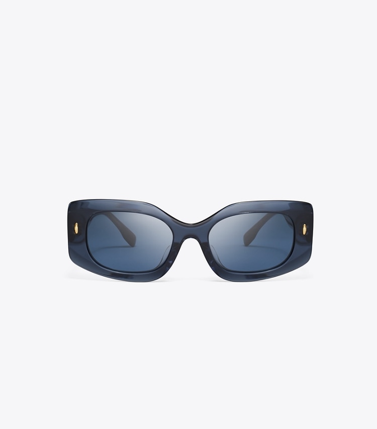 Tory Burch designer sunglasses & eyewear Miller Rectangle Sunglasses in TRANSPARENT NAVY/DARK BLUE front