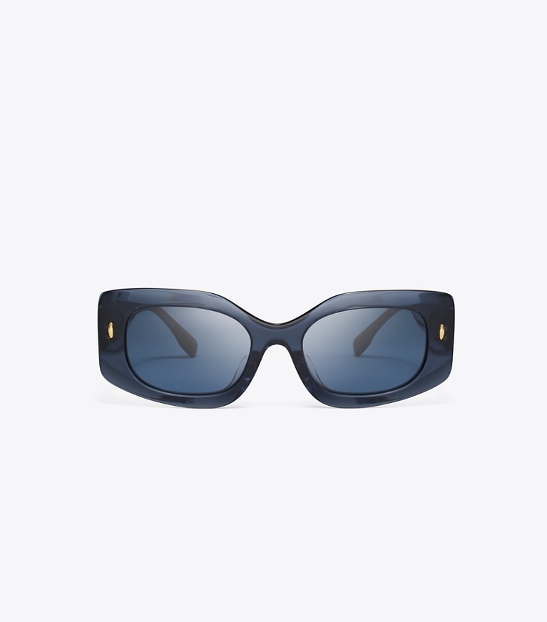 Tory Burch designer sunglasses & eyewear Miller Rectangle Sunglasses in TRANSPARENT NAVY/DARK BLUE front