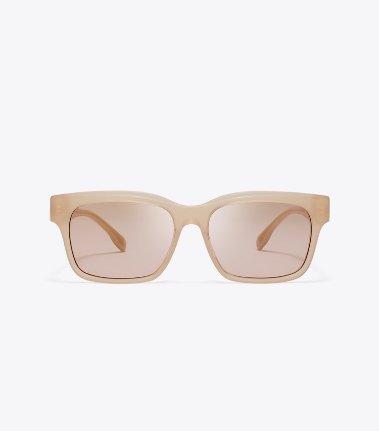 Tory Burch designer sunglasses & eyewear Miller Rectangle Sunglasses in MILKY NUDE/PINK GOLD MIRROR front