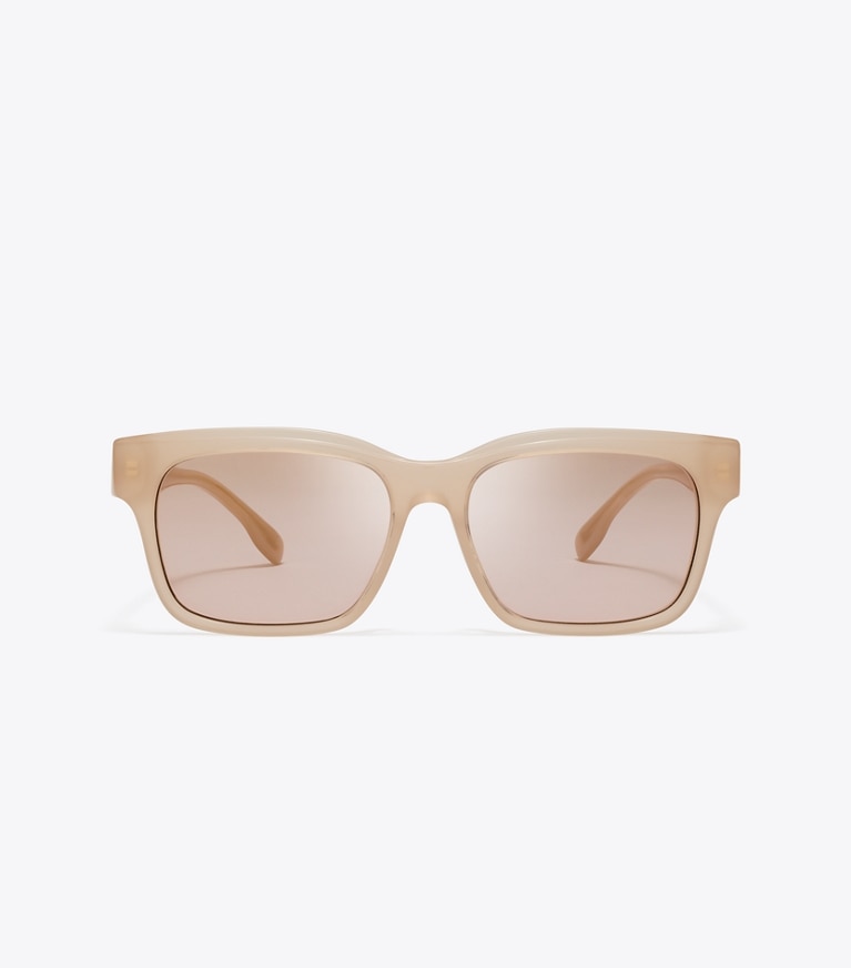 Tory Burch designer sunglasses & eyewear Miller Rectangle Sunglasses in MILKY NUDE/PINK GOLD MIRROR front
