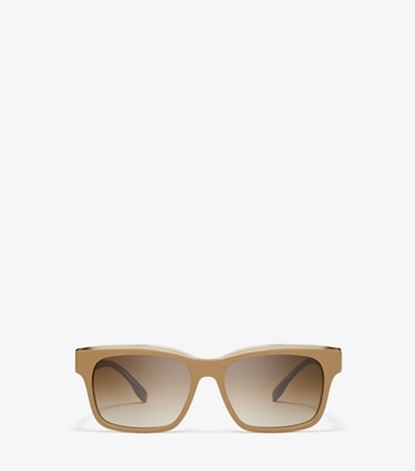 Tory Burch designer サングラス＆アイウェア ミラー レクタングル サングラス in BROWN/CRYSTAL/BROWN GRADIENT front