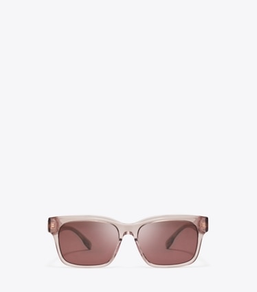Tory Burch designer sunglasses & eyewear Miller Rectangle Sunglasses in TRANSPARENT PINK/WINE front