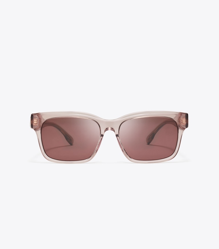 Tory Burch designer sunglasses & eyewear Miller Rectangle Sunglasses in TRANSPARENT PINK/WINE front