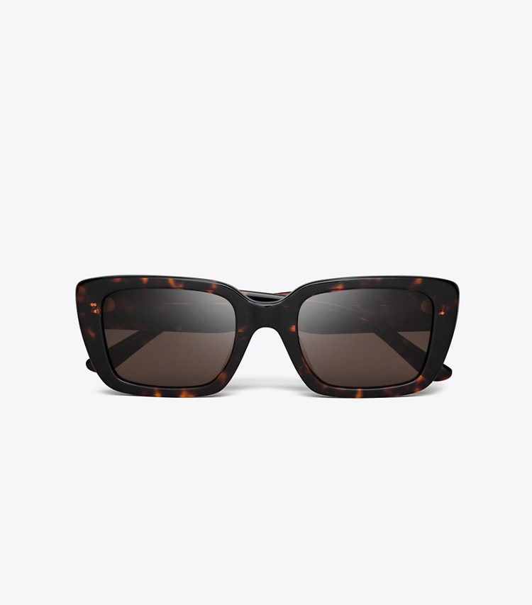 Tory Burch designer sunglasses & eyewear Miller Rectangle Sunglasses in DARK TORTOISE/ SOLID BROWN overhead