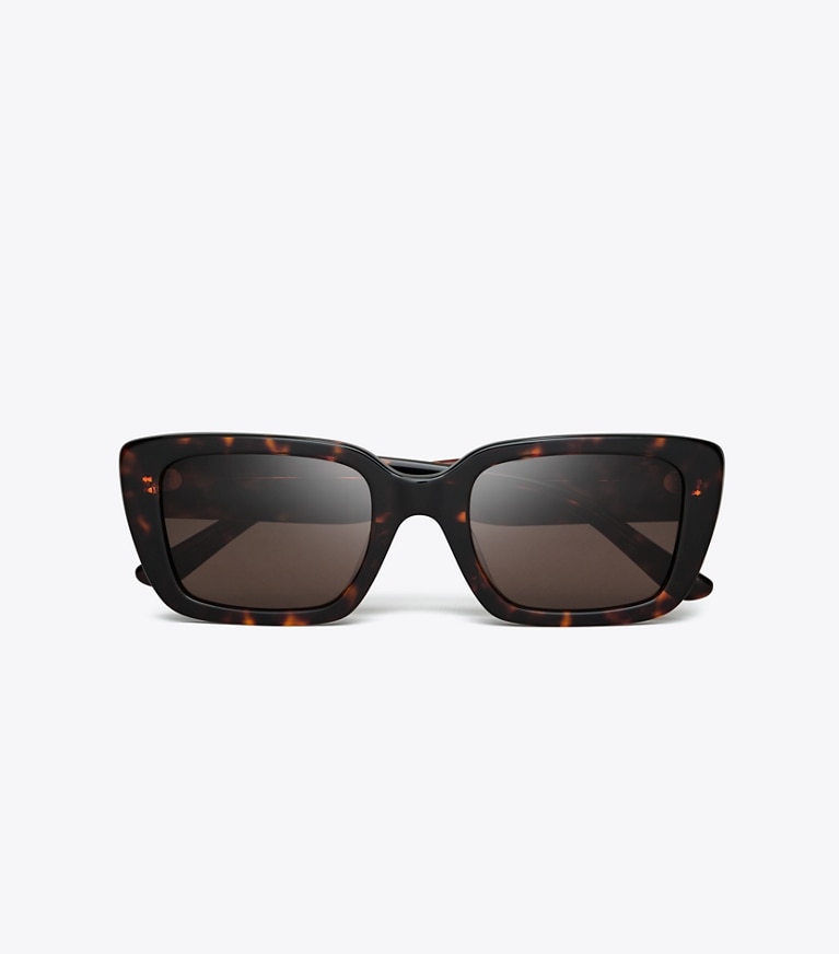 Tory Burch designer sunglasses & eyewear Miller Rectangle Sunglasses in DARK TORTOISE/ SOLID BROWN front