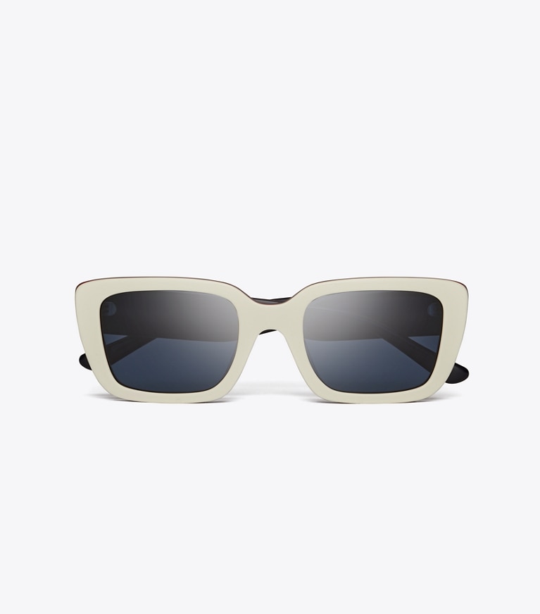 Tory Burch designer sunglasses & eyewear Miller Rectangle Sunglasses in IVORY RED BLUE TRILAYER/ DARK BLUE SOLID front