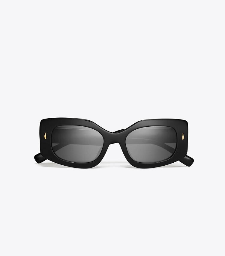 Tory Burch designer sunglasses & eyewear Miller Rectangle Sunglasses in BLACK/DARK GREY overhead