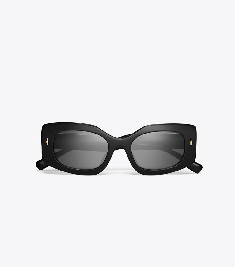 Tory Burch designer sunglasses & eyewear Miller Rectangle Sunglasses in BLACK/DARK GREY front