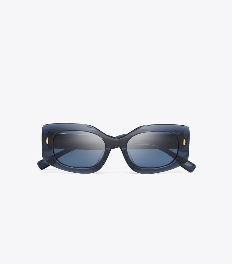 Tory Burch designer sunglasses & eyewear Miller Rectangle Sunglasses in TRANSPARENT NAVY/DARK BLUE overhead