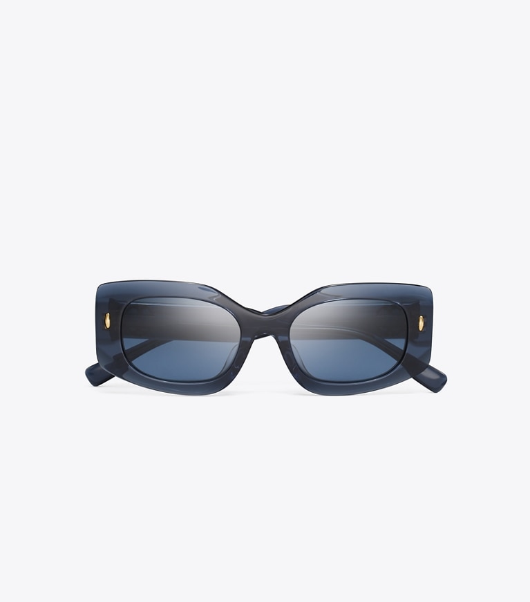 Tory Burch designer sunglasses & eyewear Miller Rectangle Sunglasses in TRANSPARENT NAVY/DARK BLUE overhead