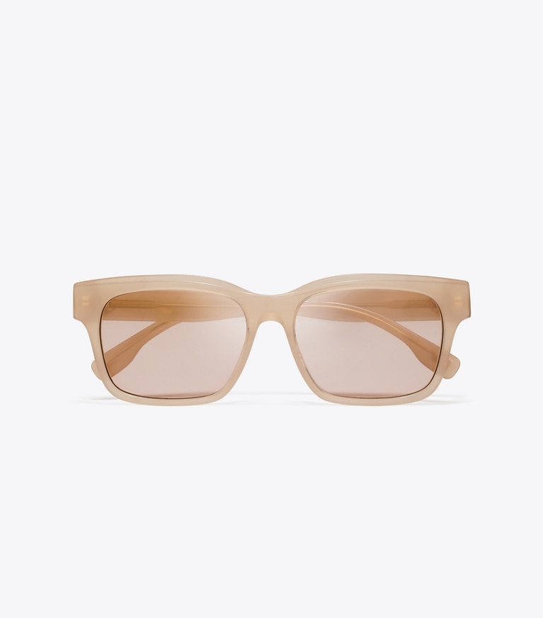 Tory Burch designer sunglasses & eyewear Miller Rectangle Sunglasses in MILKY NUDE/PINK GOLD MIRROR overhead