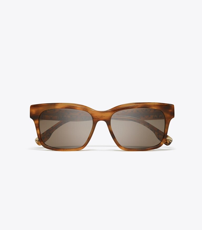 Tory Burch designer サングラス＆アイウェア ミラー レクタングル サングラス in HONEYWOOD/BLACK MONOGRAM/DARK BROWN front