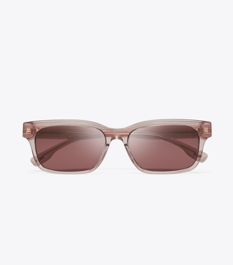 Tory Burch designer sunglasses & eyewear Miller Rectangle Sunglasses in TRANSPARENT PINK/WINE overhead