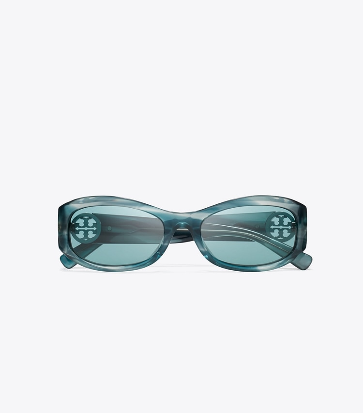 Tory Burch designer sunglasses & eyewear Miller Rectangle Sunglasses in TEAL STRIATED/PETROL GREEN overhead