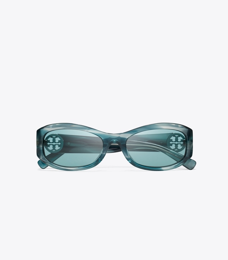 Tory Burch designer sunglasses & eyewear Miller Rectangle Sunglasses in TEAL STRIATED/PETROL GREEN overhead