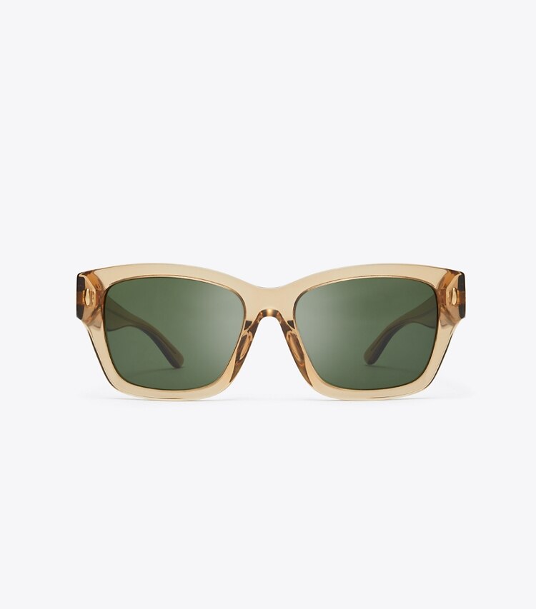 Tory Burch designer sunglasses & eyewear Miller Rectangular Sunglasses in CAMEL front