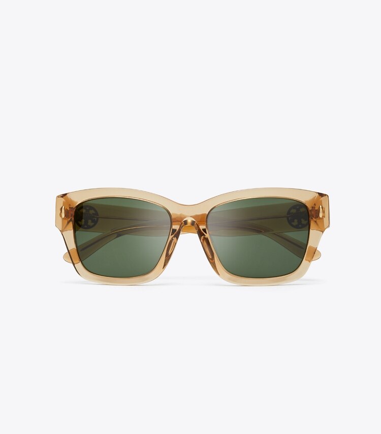 Tory Burch designer sunglasses & eyewear Miller Rectangular Sunglasses in CAMEL overhead