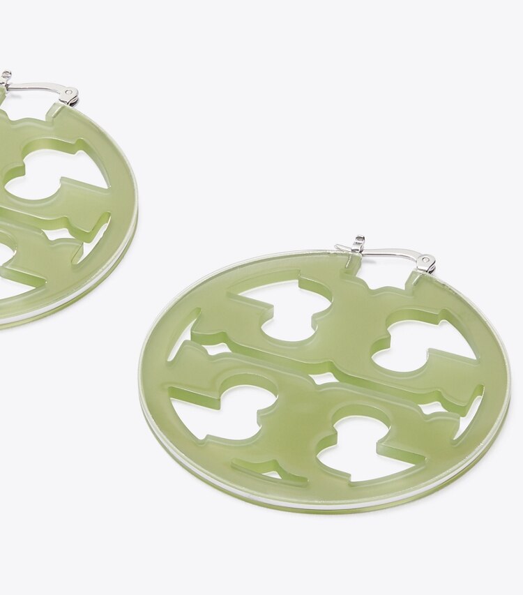 Tory Burch designer earrings Miller Resin Hoop Earring in Tory Silver / Green detail