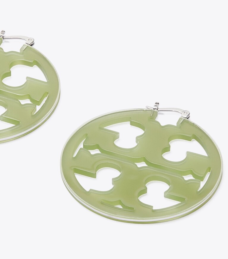 Tory Burch designer earrings Miller Resin Hoop Earring in Tory Silver / Green front