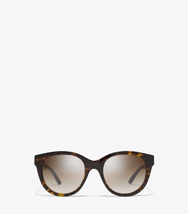 Tory Burch designer sunglasses & eyewear Miller Round in DARK TORTOISE/ SOLID BROWN front