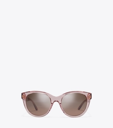 Tory Burch designer sunglasses & eyewear Miller Round in TRANSPARENT PINK/ DARK BROWN front