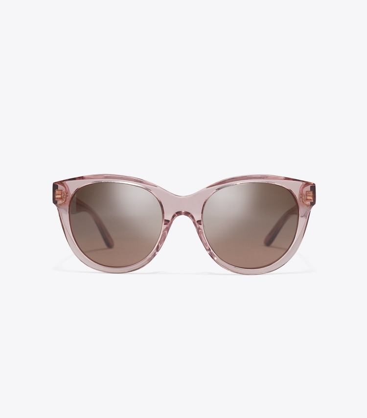 Tory Burch designer sunglasses & eyewear Miller Round in TRANSPARENT PINK/ DARK BROWN front