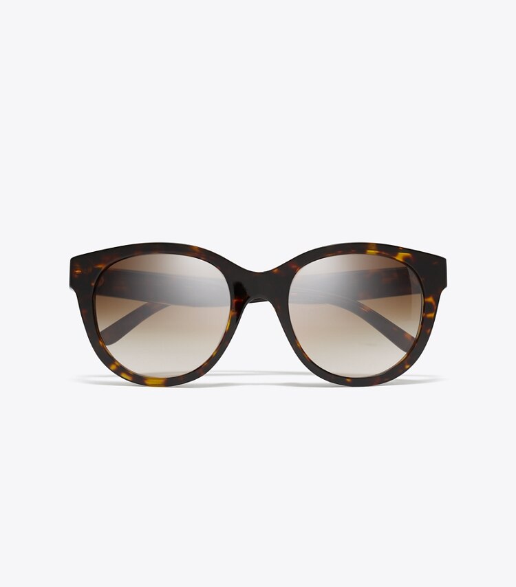 Tory Burch designer sunglasses & eyewear Miller Round in DARK TORTOISE/ SOLID BROWN overhead
