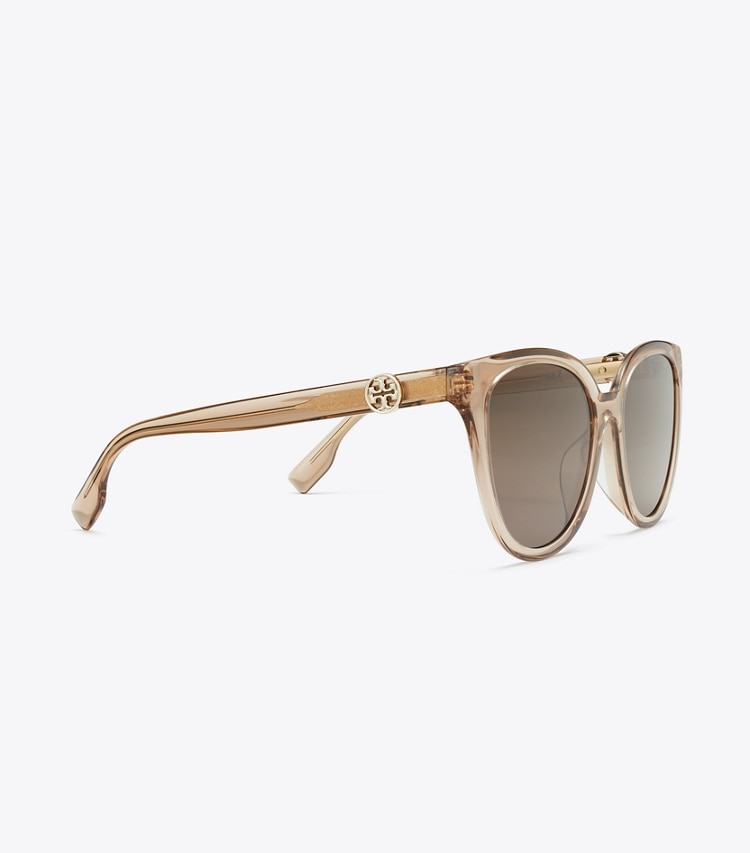 Tory Burch designer sunglasses & eyewear Miller Round Sunglasses in TRANSPARENT BROWN/ DARK BROWN detail