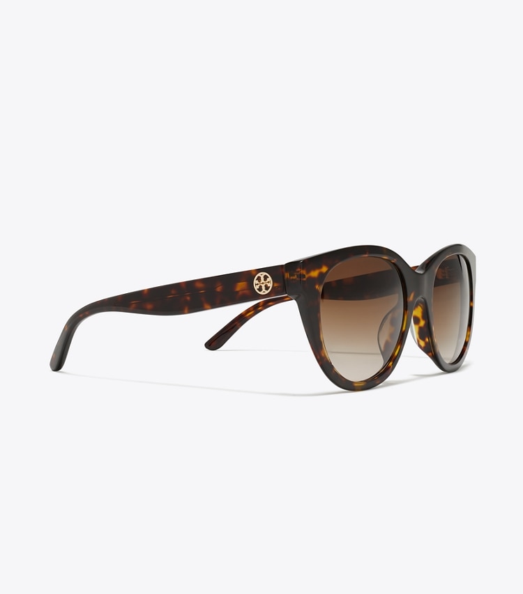Tory Burch designer sunglasses & eyewear Miller Round Sunglasses in DARK TORTOISE/ SOLID BROWN detail