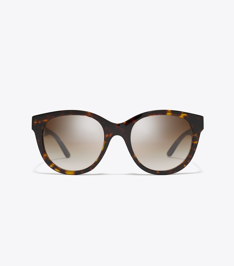 Tory Burch designer sunglasses & eyewear Miller Round Sunglasses in DARK TORTOISE/ SOLID BROWN front