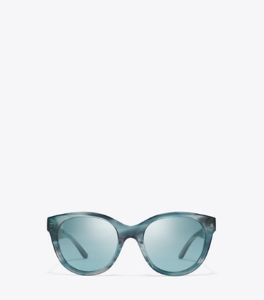 Tory Burch designer occhiali da vista & da sole Miller Round Sunglasses in TEAL STRIATED/PETROL GREEN front