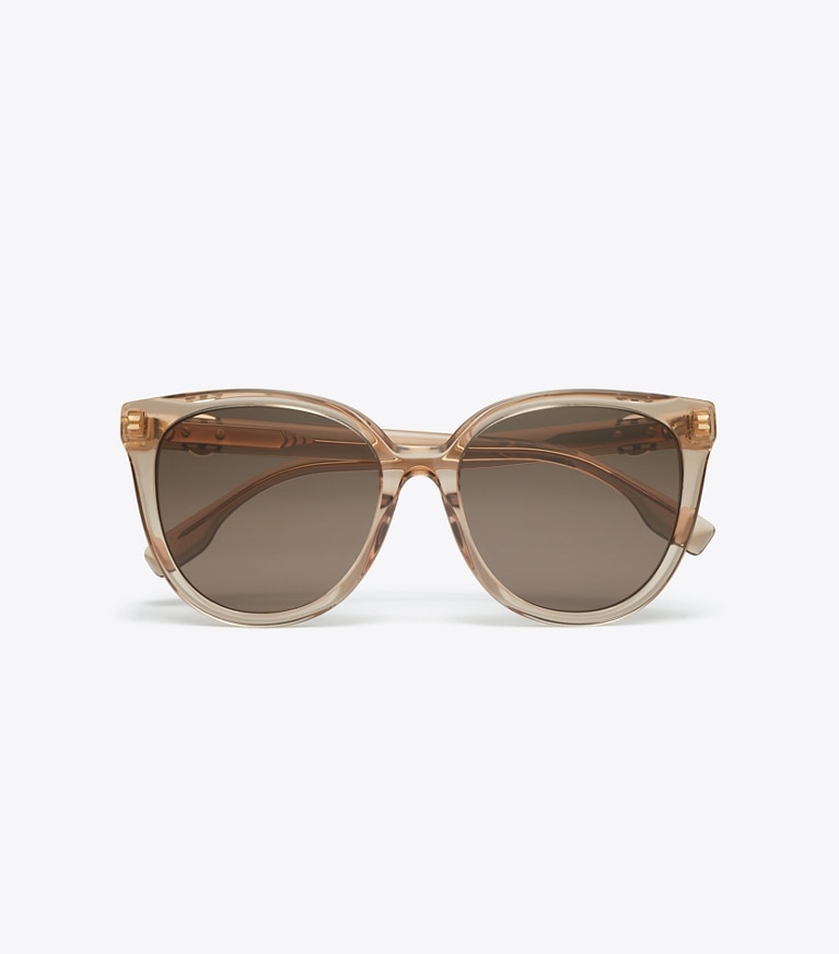 Tory Burch designer sunglasses & eyewear Miller Round Sunglasses in TRANSPARENT BROWN/ DARK BROWN front