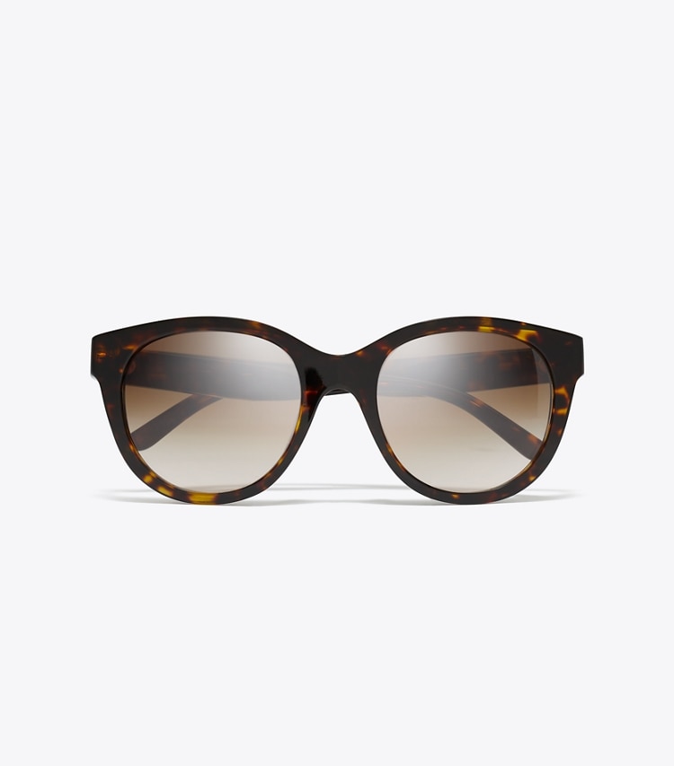 Tory Burch designer sunglasses & eyewear Miller Round Sunglasses in DARK TORTOISE/ SOLID BROWN overhead
