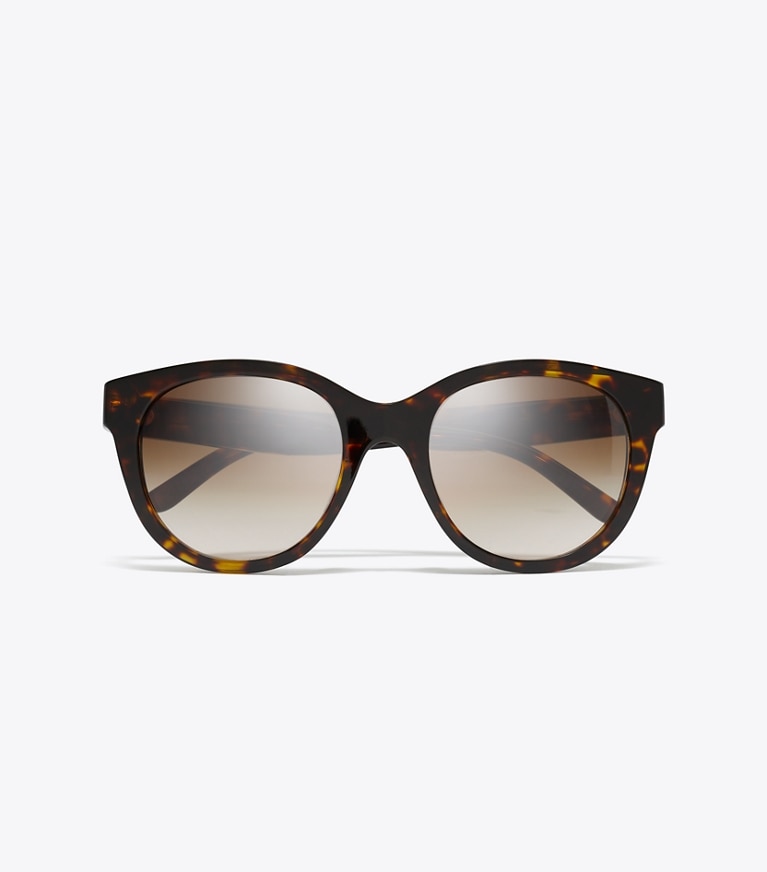 Tory Burch designer sunglasses & eyewear Miller Round Sunglasses in DARK TORTOISE/ SOLID BROWN overhead
